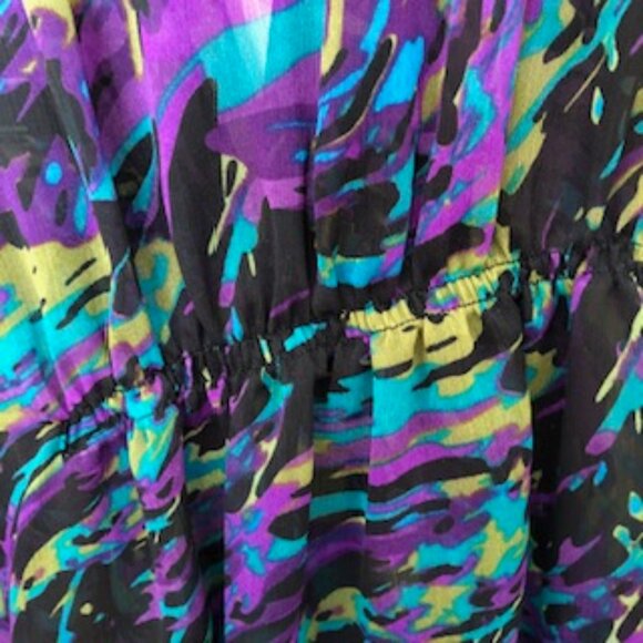 Elena Solano Plus Sheer Blouse Tunic Coverup 3X XXXL Batwing Sleeves Deep V Neck - Picture 7 of 10